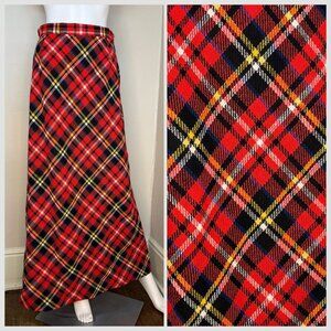 Vintage 1970s Red Plaid Maxi Skirt, Size XS/Small